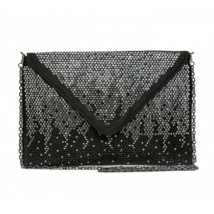 Evening Bag - 12 PCS - Satin Envelop Clutch w/ Graident Colored Rhinestones - Black -BG-EBP2043BK